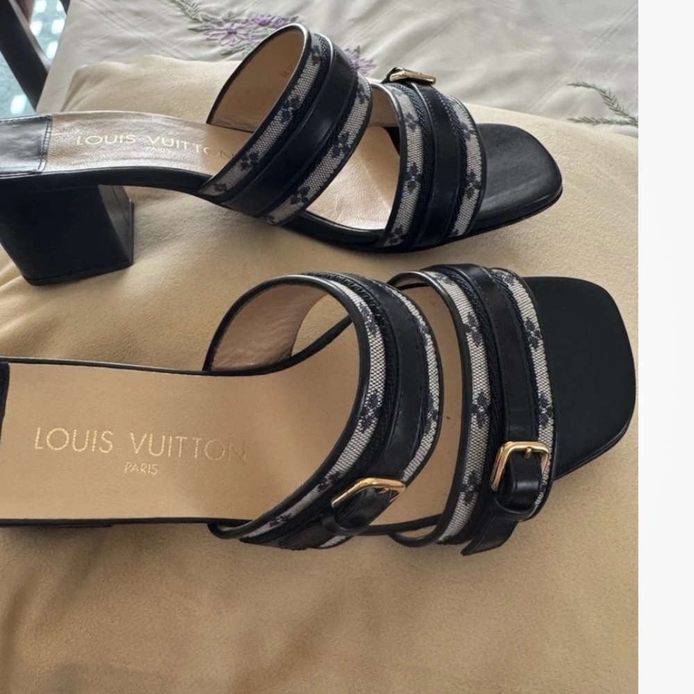 Louis Vuitton Black and Gold Buckle Sandals